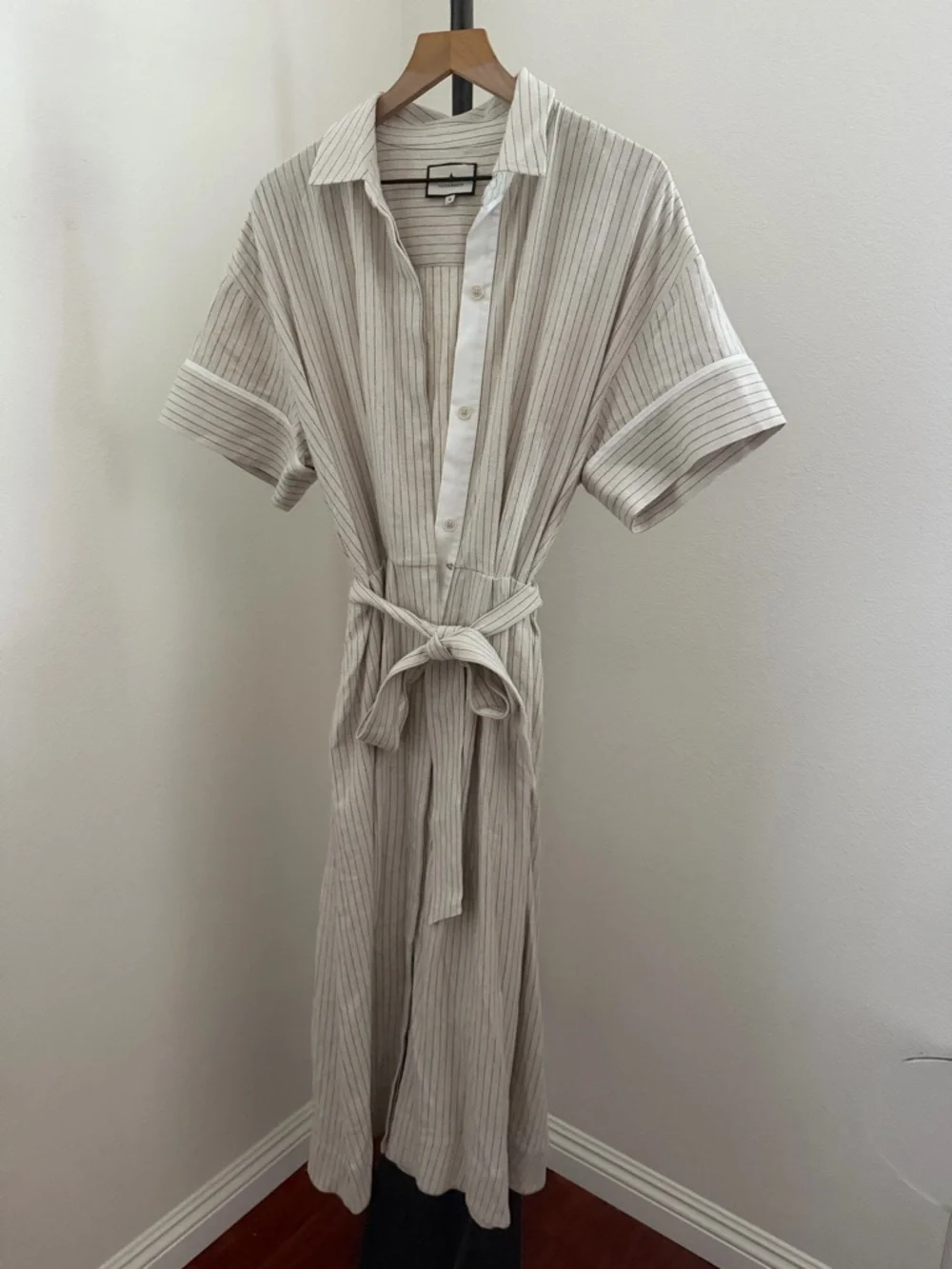 Tuckernuck Cream & Black Pinstripe Button-Front Shirt Dress Kate - Picture 5 of 8